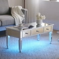 thumbnail image 2 of Ktaxon Mirrored LED Coffee Table with 3 Drawers, Rectangle Mirror Cocktail Table, Gorgeous Modern Tea Table, for Living Room, Silver, 2 of 14