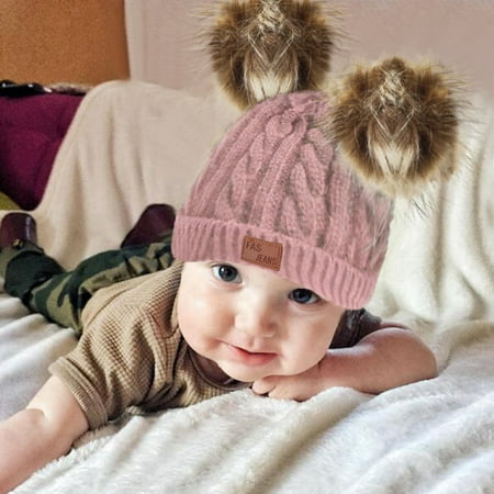 

Double Ball Children s Wool Hat T Wool Ball Baby Knitted Cap Elasticity