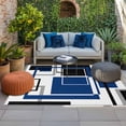 thumbnail image 2 of Blue Black Geometric Outdoor Rug for Patio/Deck/Porch, Non-Slip Large Area Rug 5 x 8 Ft, Modern Minimalist Abstract Stripes Indoor Outdoor Rugs Washable Area Rugs, Camping Rug Carpet Runner, 2 of 8