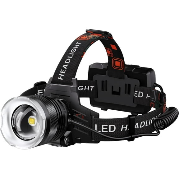 LED Headlamp Rechargeable, 9000mAh Long Battery Head Lamp with 12 Modes, IPX7 Waterproof USB Rechargeable Headlight, Zoomable Headlamp for Adults, 90° Adjustable for Camping Hunting Climbing