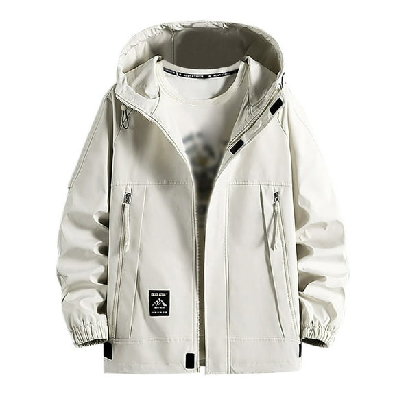 Dpytoraw Men Solid Color Hooded Windproof Wear Plus Size Jacket Casual Loose Comfortable Trendy Jacket