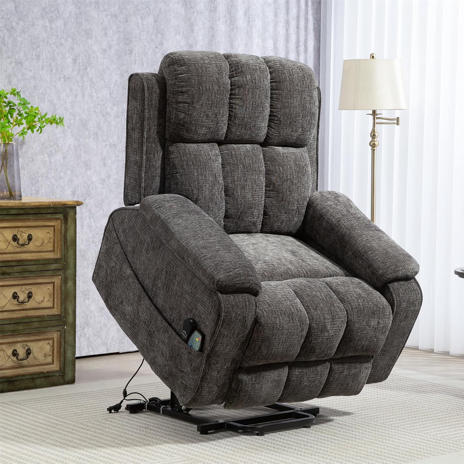 Power Lift Recliner Chairs for Elderly - Infinite Position Lay Flat Recliner with Heat & Massage Side Storage Cup Holder - USB Type C Charging - Dual Motor Lift Chair 400 lbs