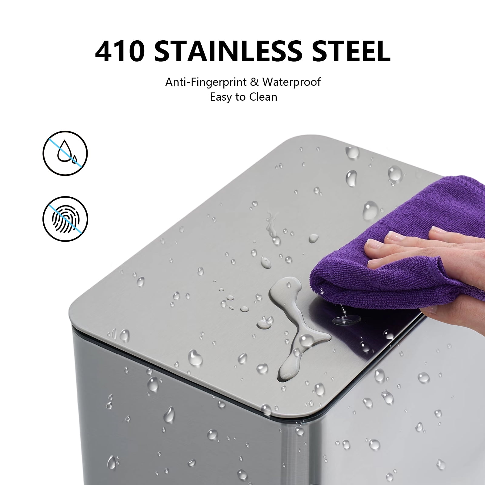 Simplykleen 10L/2.6 Gallon Rectangular Step Trash Can Stainless Steel with Removable Inner Bucket for Kitchen Bathroom Silver