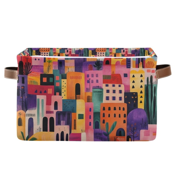 Yayeee Canvas Storage Basket with Handles for Shelves Fabric Bins Closet Organizer, Art Buildings