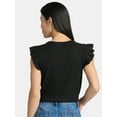 thumbnail image 3 of Time and Tru Women's Rib Ruffle Sleeve Top, Sizes XS-XXXL, 3 of 5