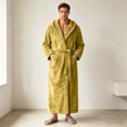 thumbnail image 2 of LangJing Mens Fleece Hooded Bathrobe Shawl Collar Soft Plush Robes for Men Shower Spa House Bath Robe with Pockets Yellow,M, 2 of 6