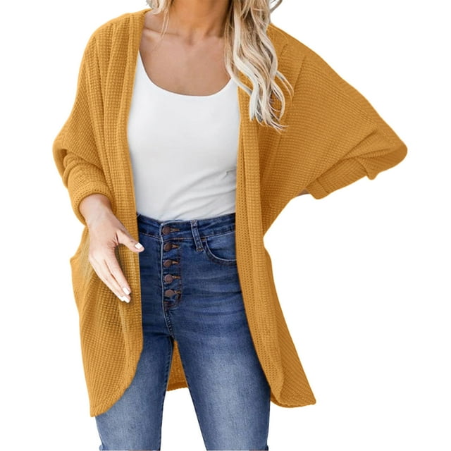 Manteau d'Automne pour Femmes Manteau Tricoté Mi-Long Mode Col Rond Veste Chaude Manteau Extérieur Couleur Unie
