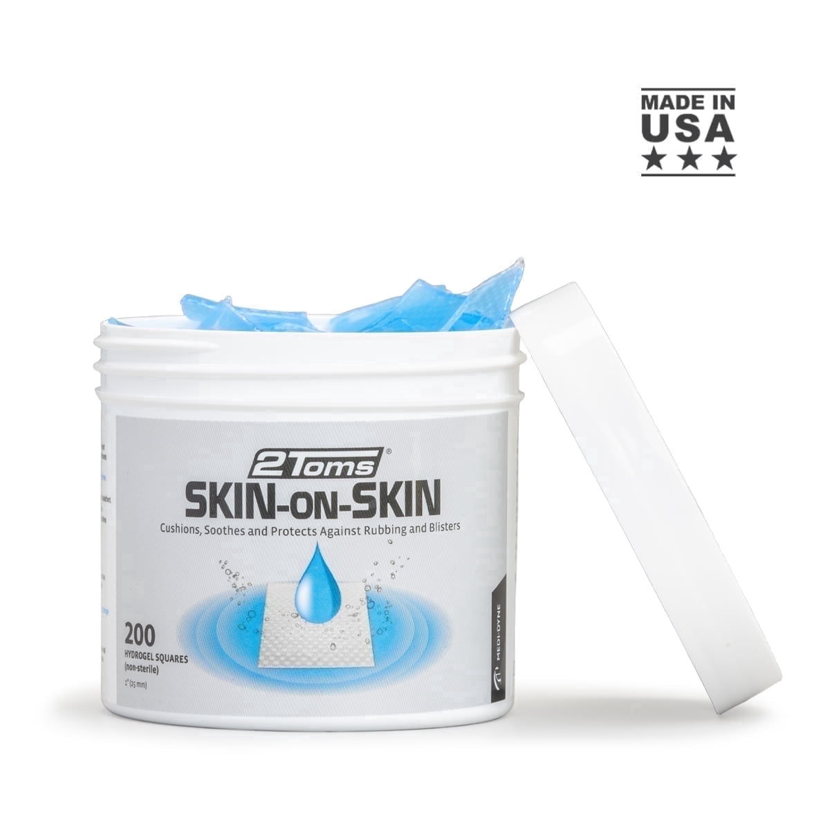 2Toms Skin-on-Skin Soothing Hydrogel Square Pads for Blisters and Skin Irritations, 200 1-inch Squares