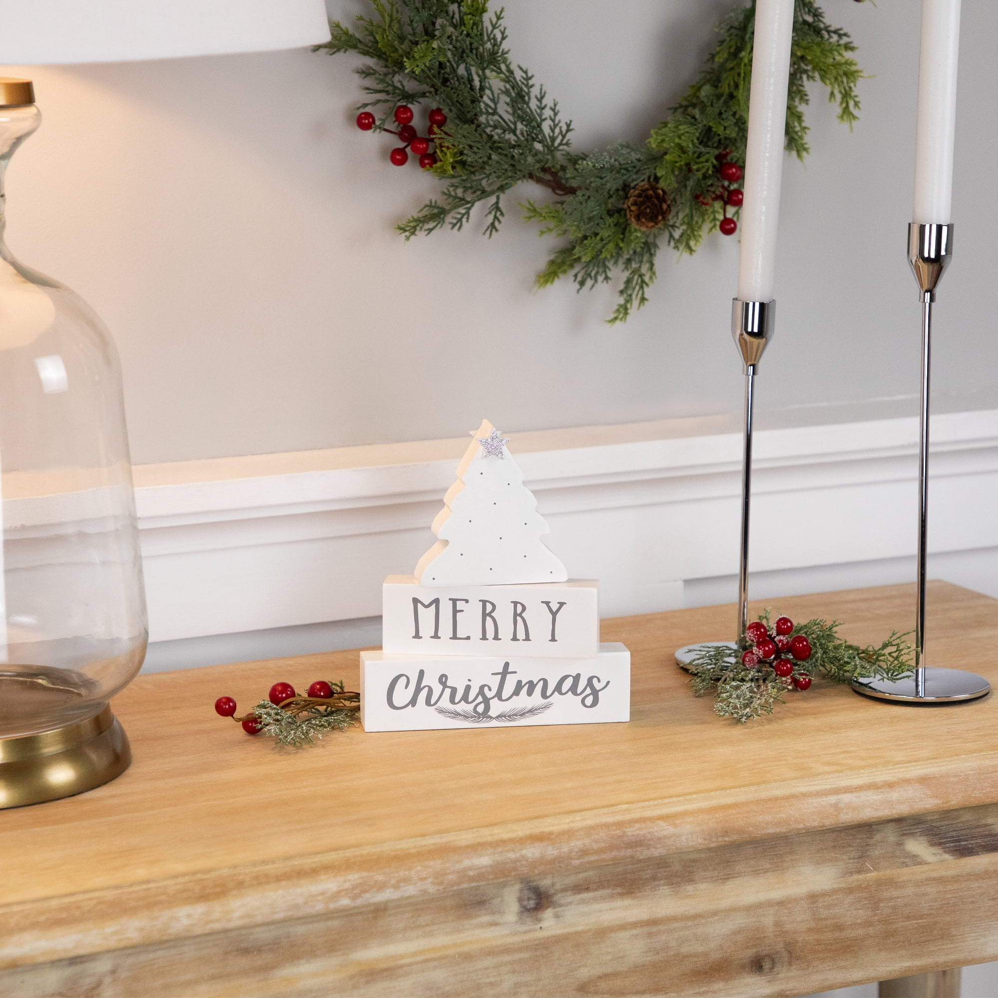 7" Wooden "Merry Christmas" Tabletop Block Decoration