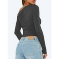 thumbnail image 3 of Women'S Casual Long Sleeve Boat Neck Off Shoulder Slim Fit Crop Top Going Out Blouses Y2K Tight Shirts Dark Gray XL, 3 of 5