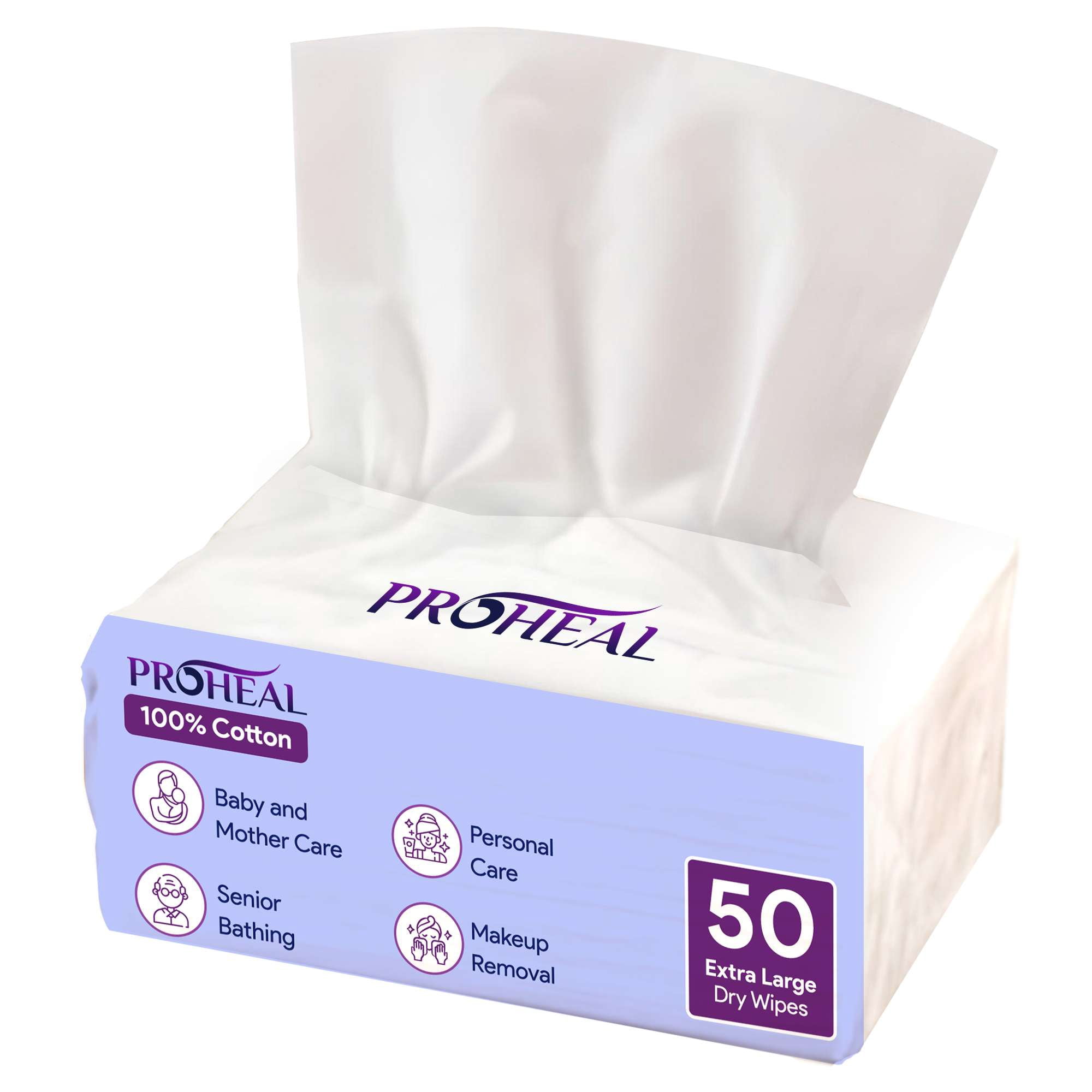 ProHeal Disposable XL Dry Wipes, 50 Pack – Ultra Soft Non-Moistened Cleansing Cloths for Adults, Incontinence, Baby Care, Makeup Removal
