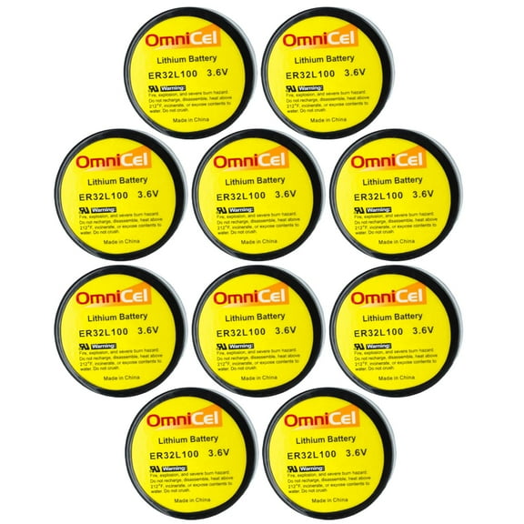 10x OmniCel ER32L100 3.6V 1.7Ah Sz 1/6D Lithium Battery Nickel Pin Backup