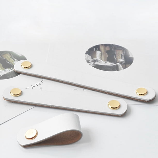 Tirador de cajón de cuero blanco - 6 piezas Tirador de cuero para muebles Tiradores de armario negros Tirador de cuero para muebles - para armario, cocina