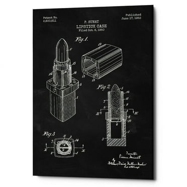 Epic Graffiti  "Lipstick Case Blueprint Chalkboard Patent" Giclee Canvas Wall Art, 12"x18" 26" x 40"