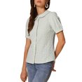 thumbnail image 4 of Camisa de cuadros para mujer INSPIRE CHIC con cuello Peter Pan, mangas cortas abullonadas, blusa de botones, talla S, verde claro, 4 of 6