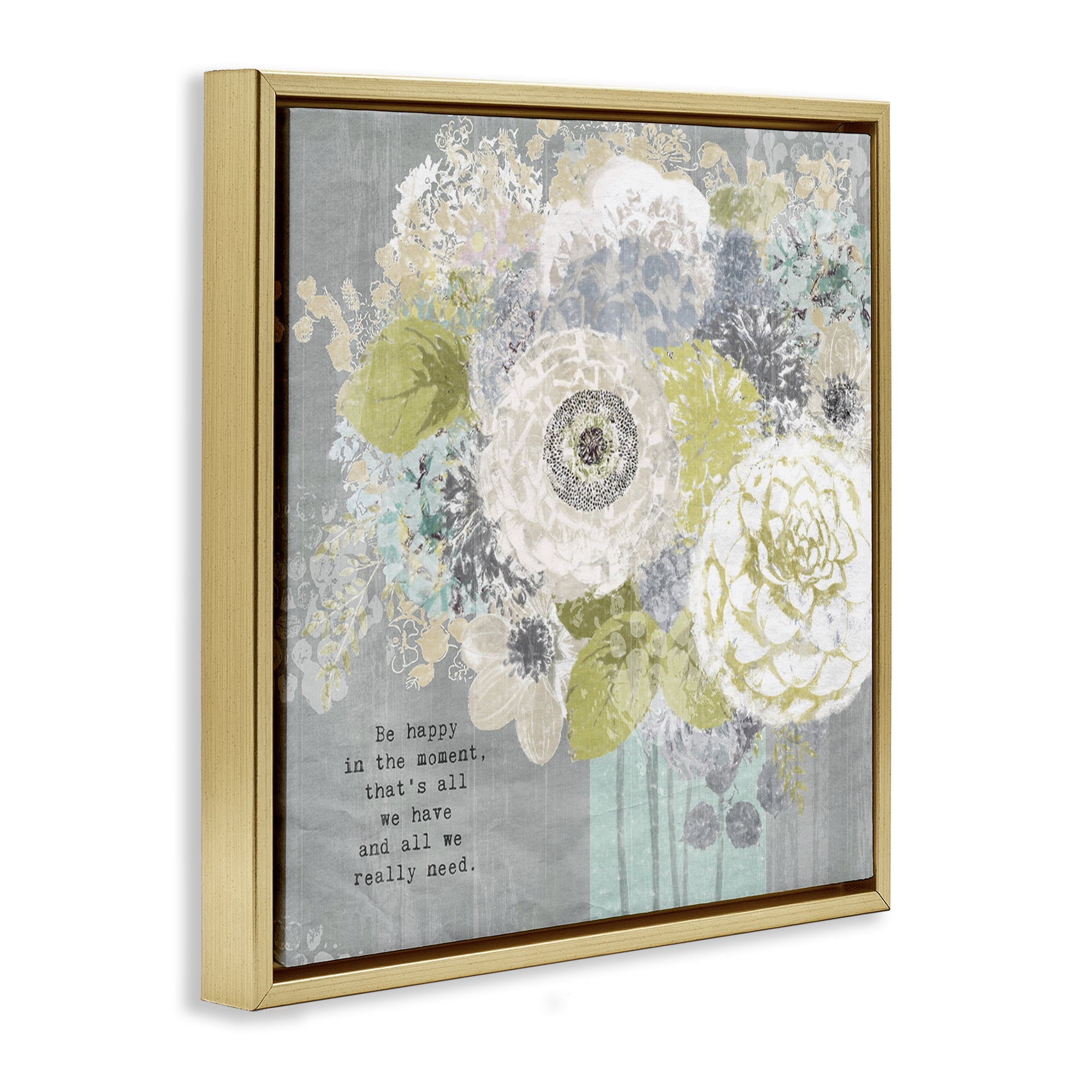 Stupell Industries Happy In The Moment Gold Framed Floater Canvas Wall Art, design by Suzanne Nicoll