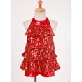 thumbnail image 2 of vastwit Kids Girls Sequins Jazz Latin Leotard Halter Tassel Dance Dress Modern Ballet Dancewear Red 10, 2 of 7