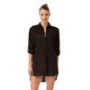 Anne Cole Live In Color Black Button Down Boyfriend Cover Up XLarge / Black