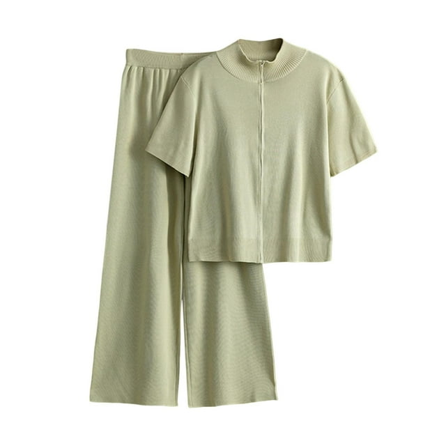 Chandails pour Femmes Col Rond Manches Courtes Manches Longues Pantalon Chandail Blouse Ensemble