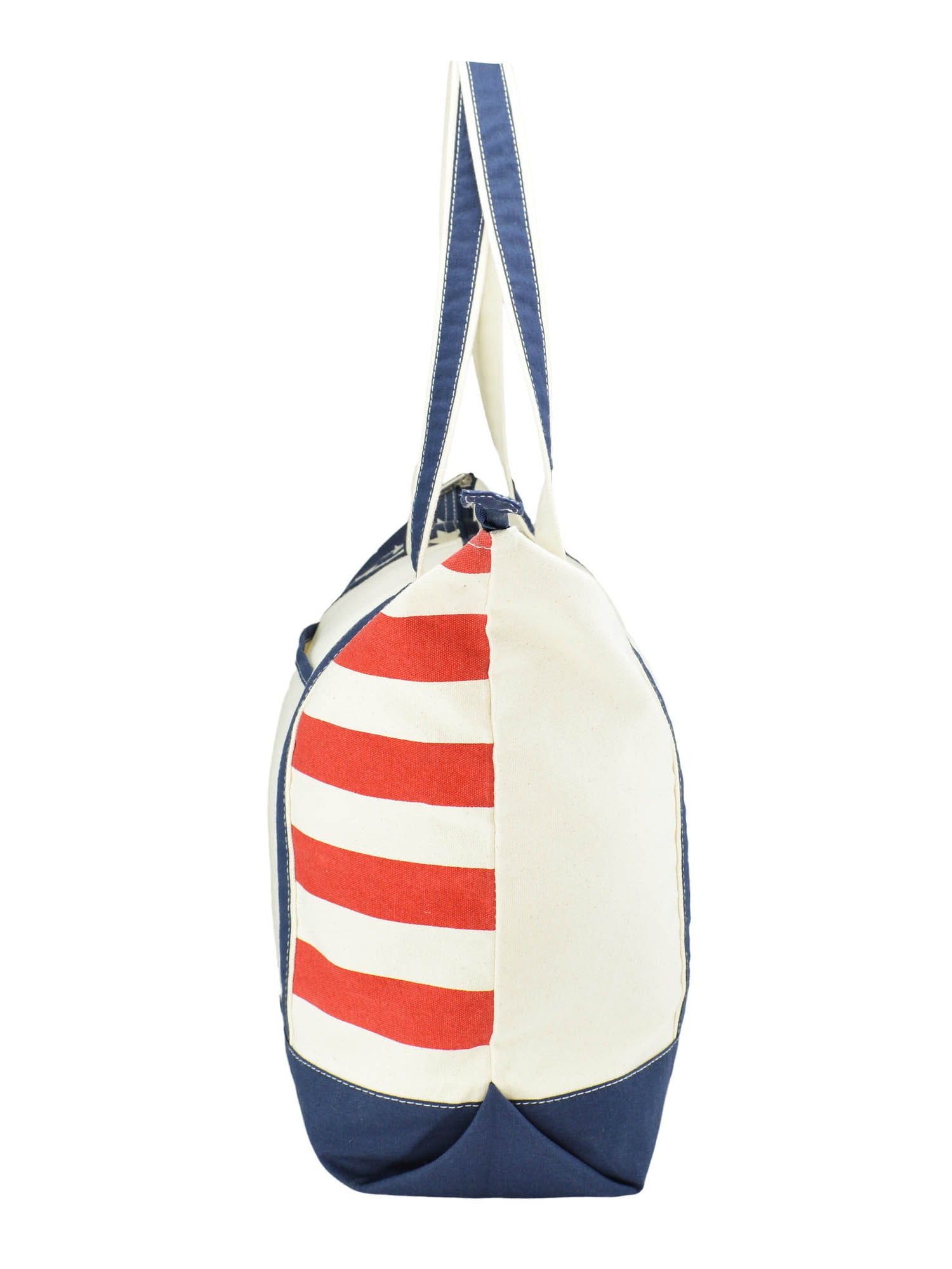 DALIX Stars and Stripes Zippered Cotton Canvas USA 4th of July Patriotic Handbag Shopping Tote
