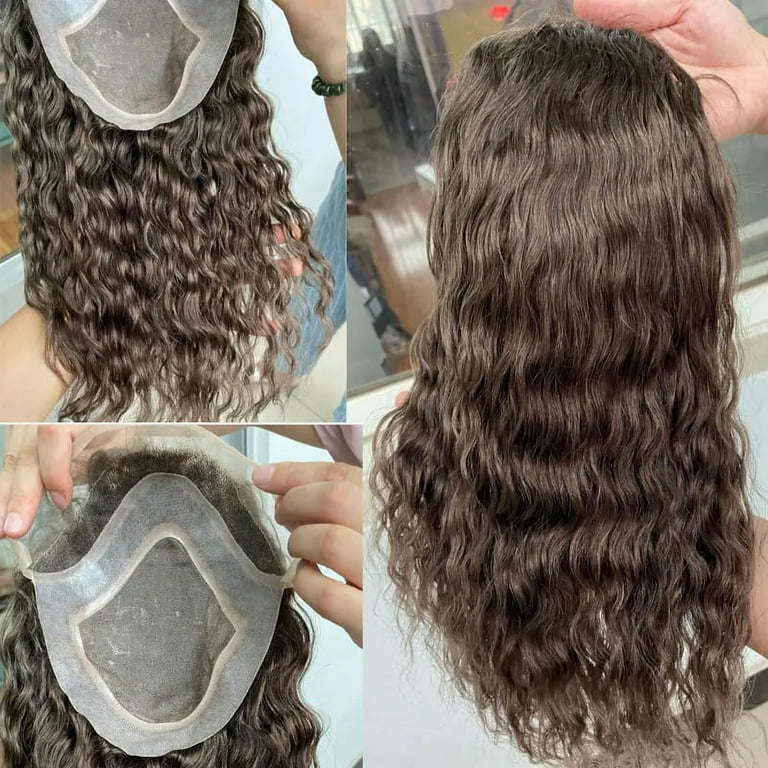 12inch European Virgin Human Hair Toupee for Men Hairpiece Mono Lace with PU Around Men Wigs Toupee Hair Natural Curly Toupee 8 10 4 Color