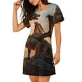 thumbnail image 2 of Yiaed Sky Sunset Bronze Dragon Print Women's Loose-Fit Short Sleeve Nightgown, Soft and Comfortable Sleep Dress for Relaxation and Sleepwear, 2 of 6