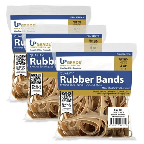 Upgrade Office Supply UPG25764PK3 Rubber Bands Size 64 3-1/2 x 1/4 1/4 lb Bags 3 Pack 240 Bands USA