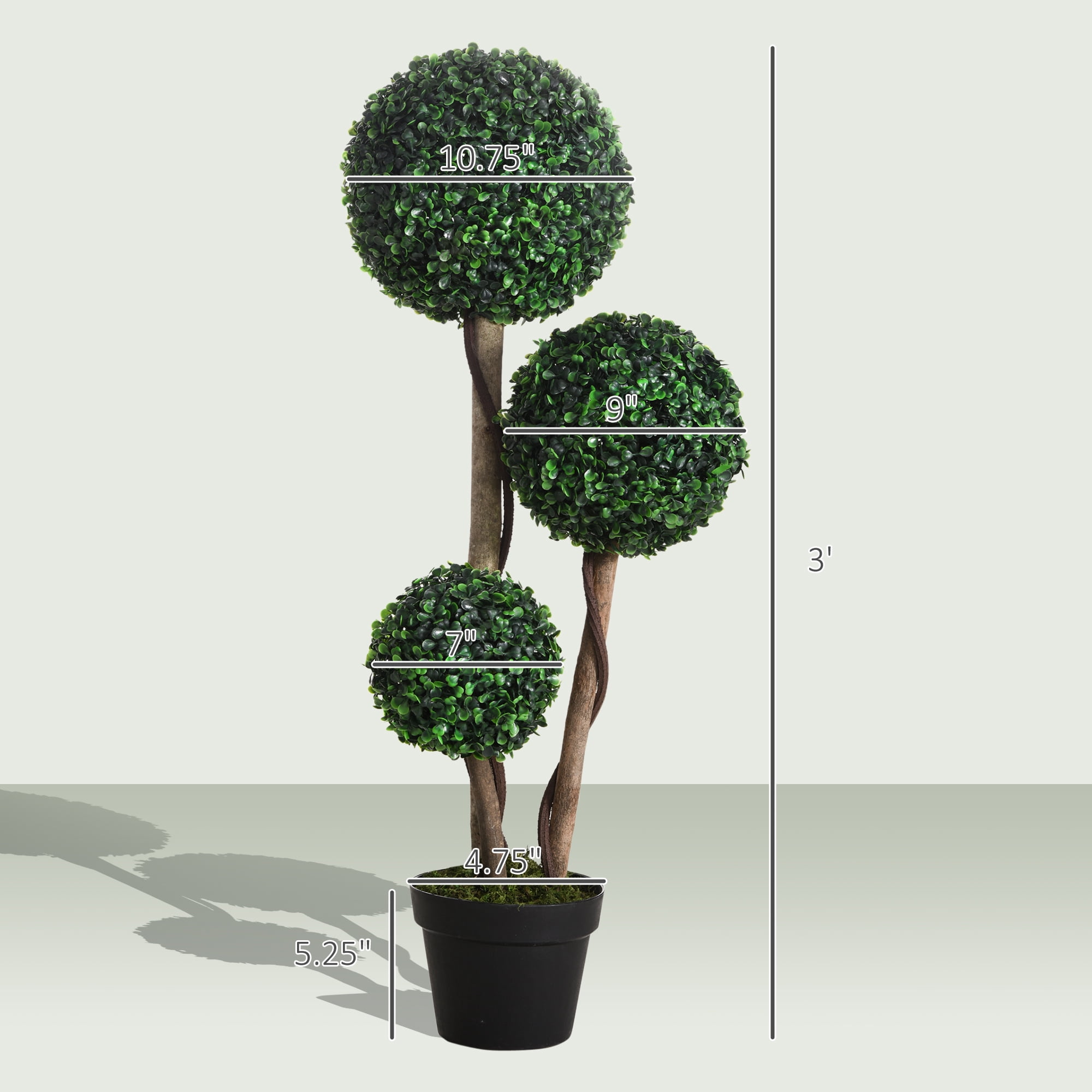 HOMCOM 35.5" Artificial Plant for Home Decor Indoor & Outdoor Fake Plant Artificial Tree in Pot, Ball Boxwood Topiary Tree, Dark Green