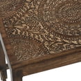 thumbnail image 5 of DecMode 22" x 24" Brown Mango Wood Handmade Intricately Carved Floral Accent Table with Carved Tabletops, 2-Pieces, 5 of 15