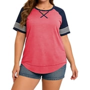 LANREMON Plus Size Summer Casual Tunic Tops for Women Crew Neck Short Sleeve Flowy Oversized T Shirts Clothes 20 Plus