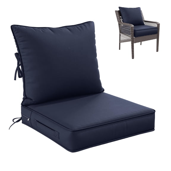 Kimunuk Outdoor Seat Cushion Set, 22" X 22" X 4" Water-Resistant & Fade-Resistant Patio Furniture Replacement Cushions with Handle and Straps for Sofa Chair, Navy Blue