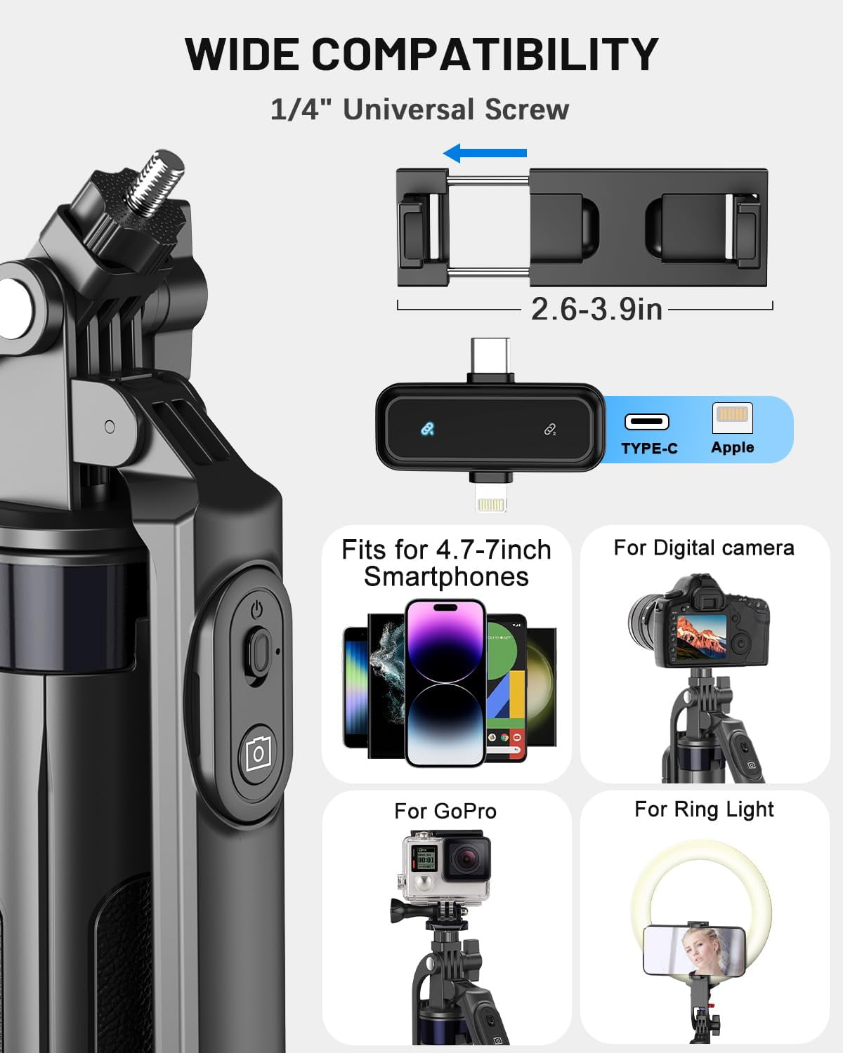 Content Creator Essentials Kit for iPhone/Android, 71" Adjustable Phone Tripod with Light, Wireless Remote & Microphone