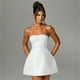 thumbnail image 1 of Vestido corto negro sin mangas para mujer, minivestido elegante, ajustado, liso, cuello redondo, Espalda descubierta, corte en A, para oficina y Noche, 1 of 5