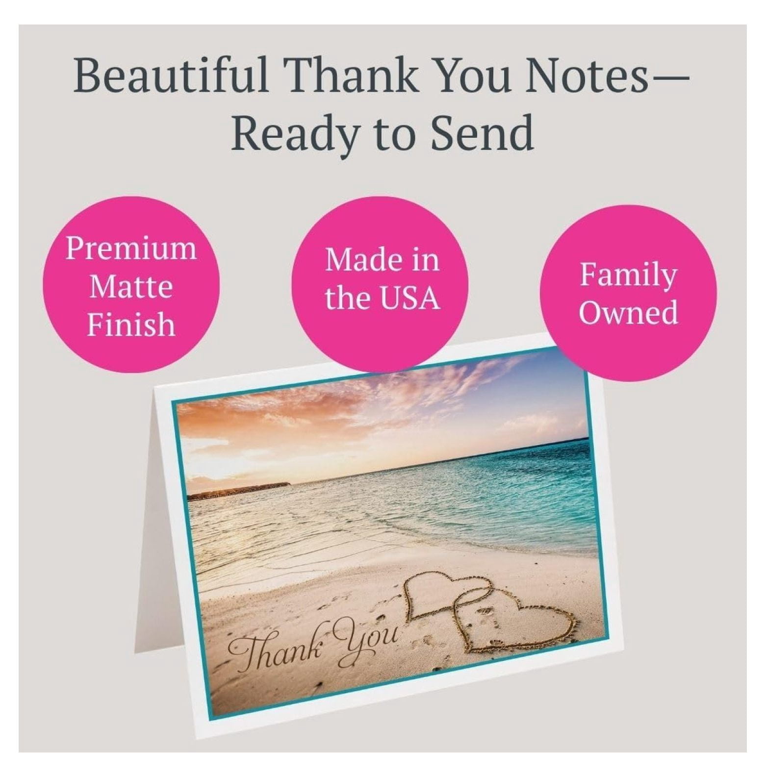 Beach Themed Thank You Cards Wedding Bridal Shower Notes With Envelopes (24 count)