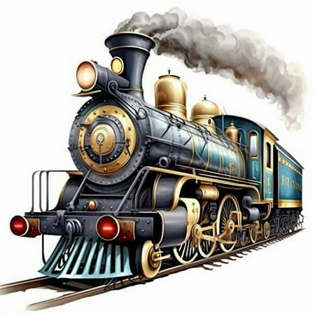 9.5" Round Pre-Cut Steam Train On Rail 5 Happy Birthday Edible Image Cake Topper By TNCT