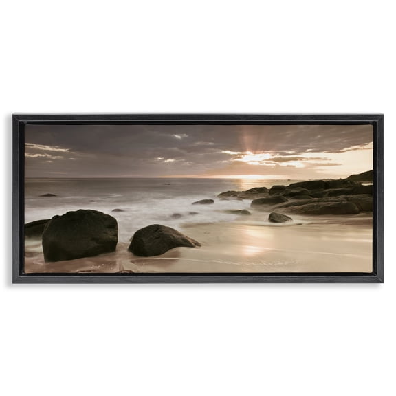 Stupell Industries Tropical Midnight Sunset on Beach Black Floating Frame Canvas Art, 25 x 11, by Assaf Frank