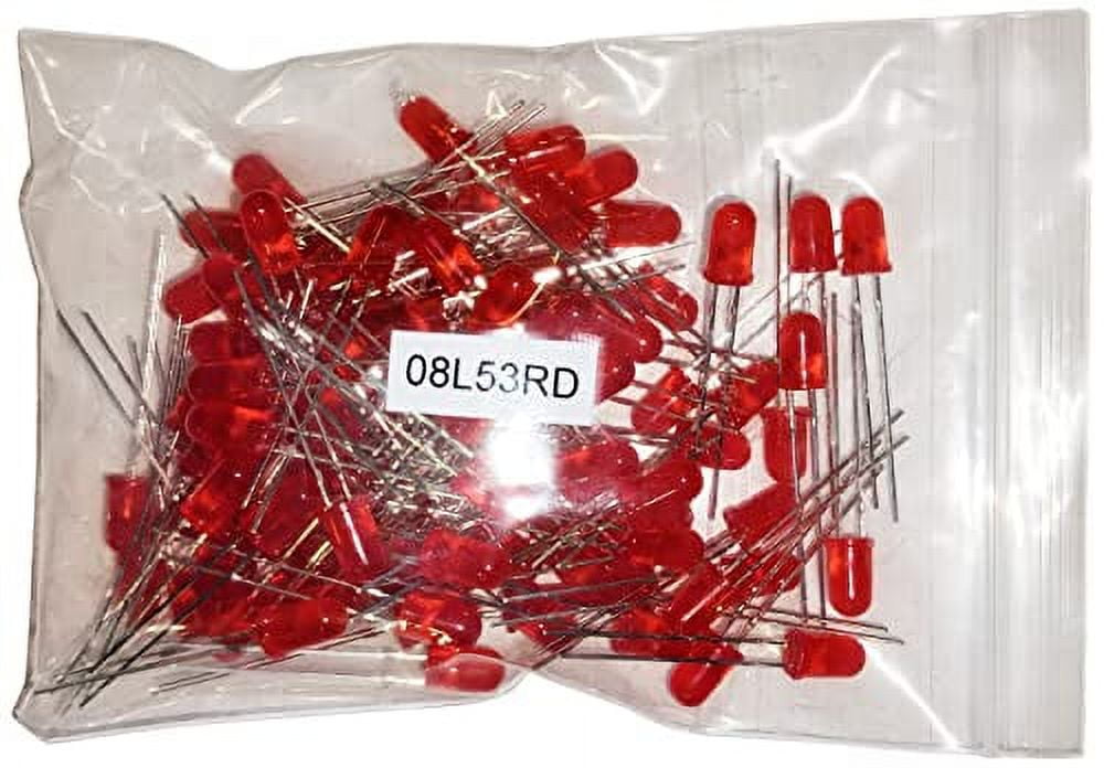 100 Pack Red Diffused Lens LEDs, 5mm Diameter Round Bulb, 2-Pin Light Emitting Diodes for DIY Hobby or Other Electronic Projects
