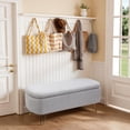 thumbnail image 4 of LEHZROAJ Upholstered Storage Bench,Rectangular Padded Ottoman, Shoe Storage with Gold Legs, End of Bed for Bedroom, Entryway, and Living Room(Gray), 4 of 9