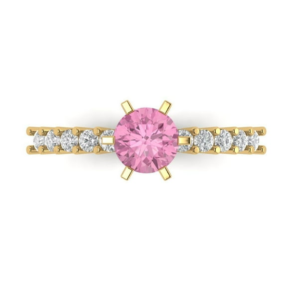 Clara Pucci 14K Yellow Gold 1.05ct Pink Solitaire with Accents Ring