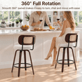 thumbnail image 3 of LEGAHOME Swivel Bar Stools Set of 2, 26” Upholstered Counter Height Bar Stools with Cane Rattan Back and Wood Legs, Mid-Century Modern Barstools for Kitchen Island, 300 lbs, Walnut + Beige, 3 of 9