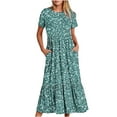 thumbnail image 4 of Ichuanyi Women's Casual Short Sleeve Crewneck Dress Summer Long Dresses Flowy Tiered Maxi Beach Dress With Pockets, 4 of 7