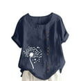 thumbnail image 2 of Lydiaunistar Womens Spring Tops Plus Size Casual Printed Short Sleeve Button Blouse Round Neck T-Shirt Lightweight Polyester Navy, 2 of 4