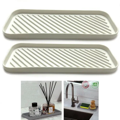 2 Silicon Sponge Holder Kitchen Sink Organize 9X3.5 Bath Soap Tray Bpafree White
