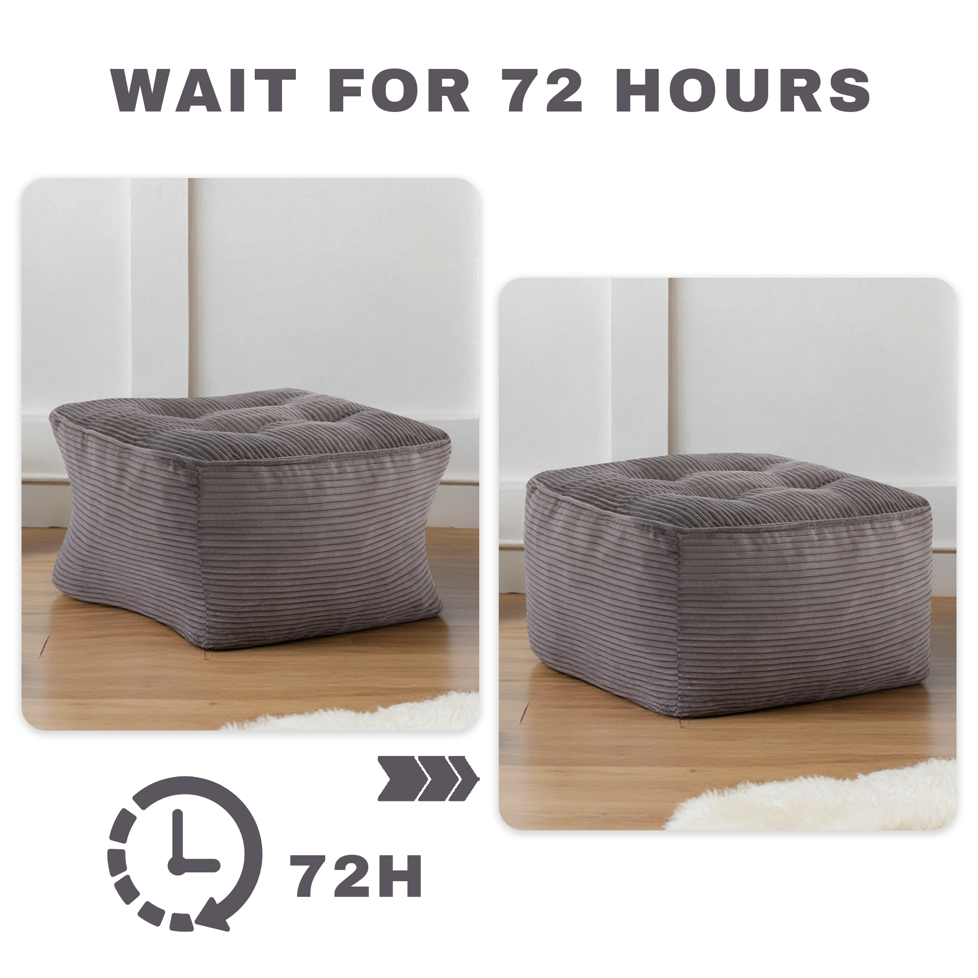 Square Stuffed Pouf Ottoman Foot Rest, Soft Corduroy Pouf Foot Stool Cushion with Foam Chunk Filling, 26 x 26 x 13 Inch Floor Chair for Living Room, Bedroom & Home Decor,Dark Gray
