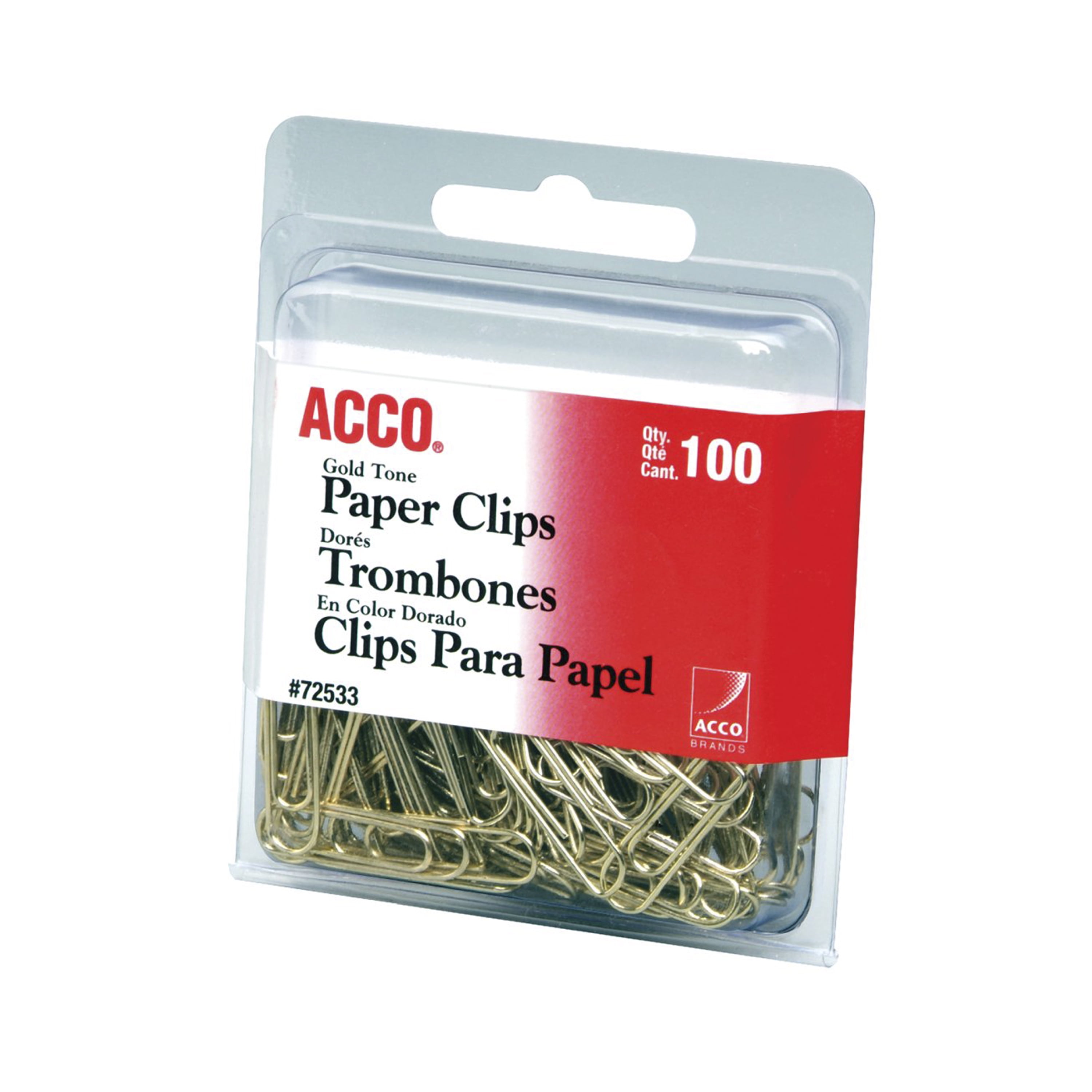 Gold Tone ACCO Paper Clips #2 Metal Wire 100/Box 050505725335 1 1/8"