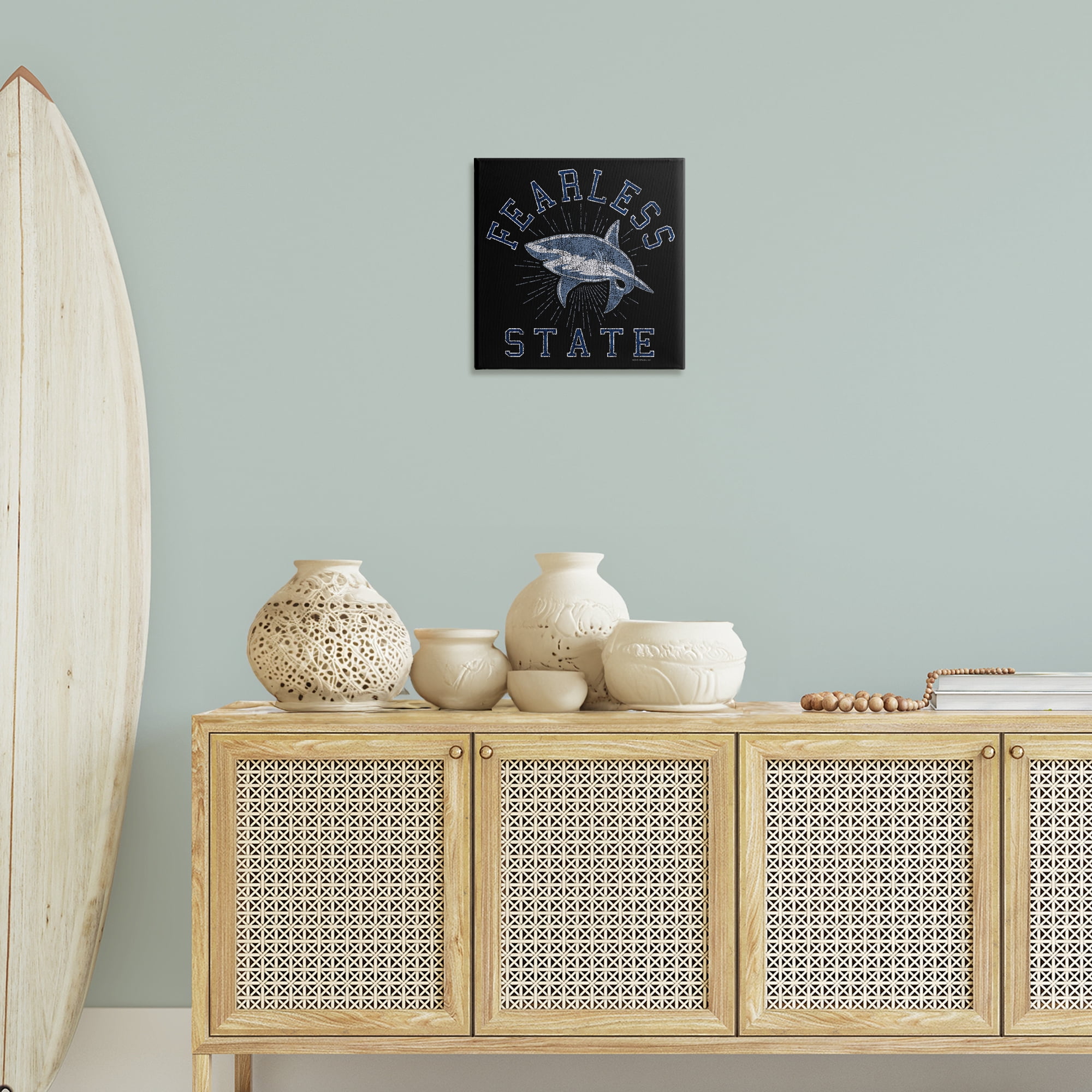 Stupell Industries Fearless State Shark Animals Painting Wrapped Canvas Art Print Wall Art, 17 x 17