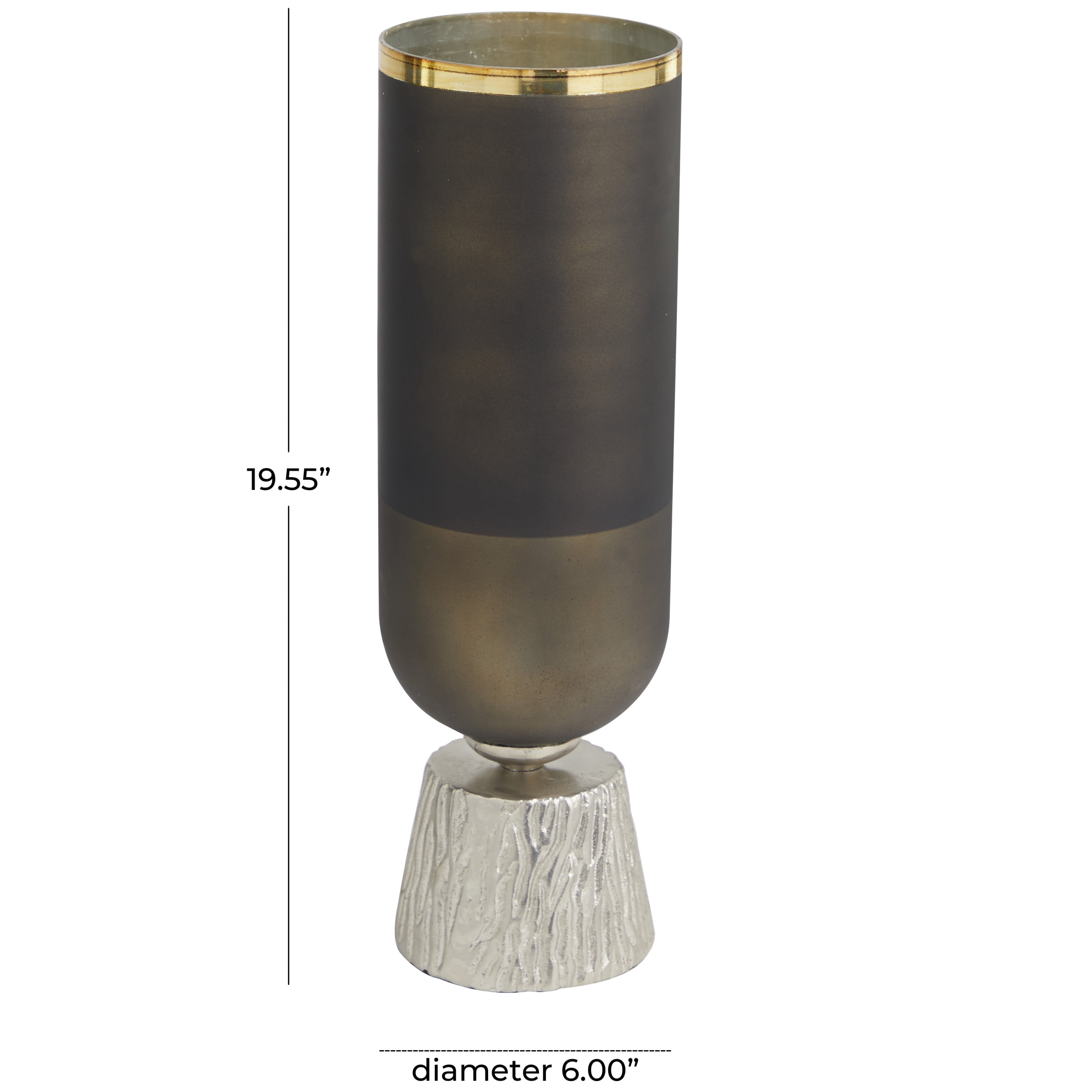 DecMode Bronze Glass Colorblock Candle Holder with Gold Accents and Textured Silver Base