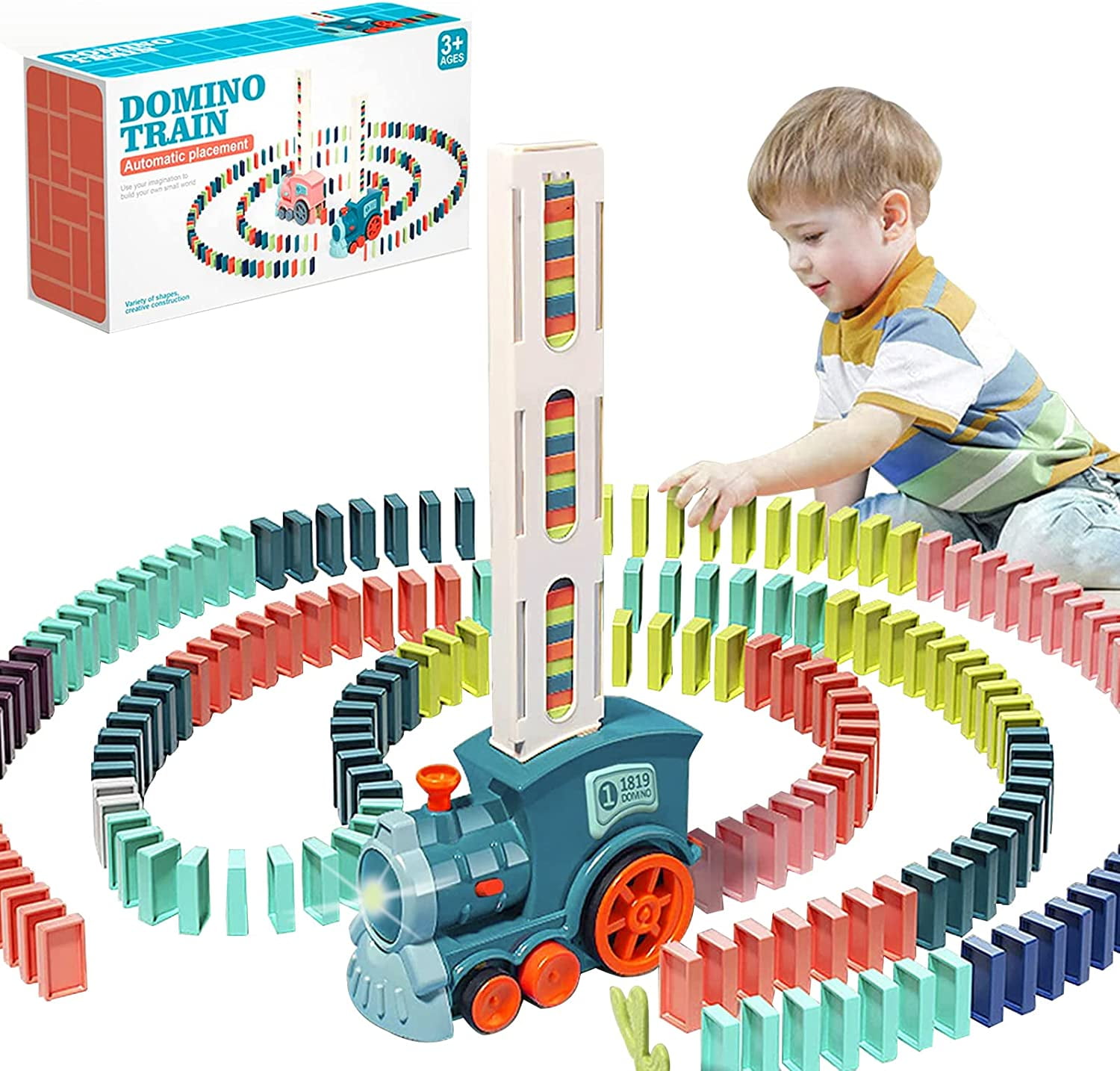 2022 New Domino Train Toy Set, Automatic Domino Train Set with Upgrade 4 Color Domino Blocks for