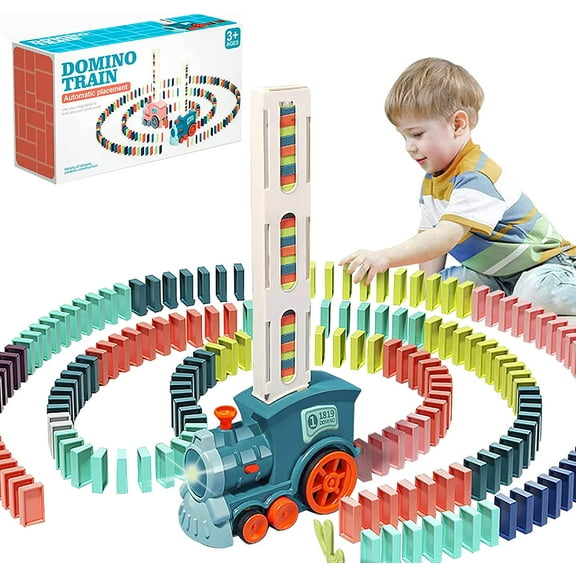 2022 New Domino Train Toy Set, Automatic Domino Train Set with Upgrade 4 Color Domino Blocks for Kids ,Domino Train Toy Set for Boys and Girls Age 3-12 (blue-120domino)