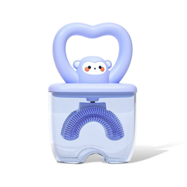 serony Toothbrush Animal Shape Boys Girls Tooth Brush Teeth Cleaning Tool with Lid 2-6 Age Blue 1Set